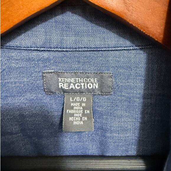 Kenneth Cole Reaction Denim Chambray Shirt Men’s Large Zip Pocket Casual - Picture 6 of 13